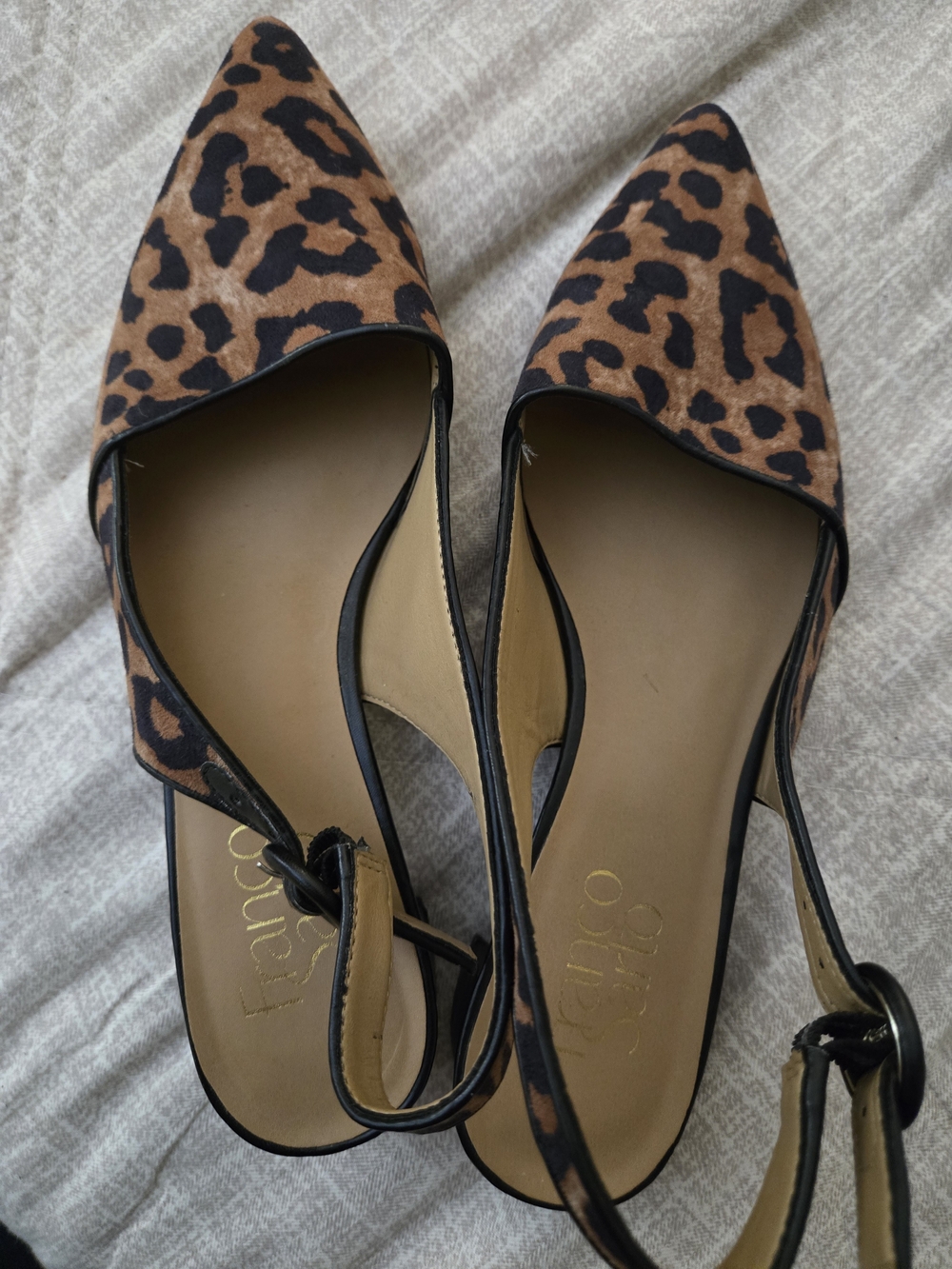 Franco Sarto Leopard-Print Pointed Slingback Flats in Brown and Black